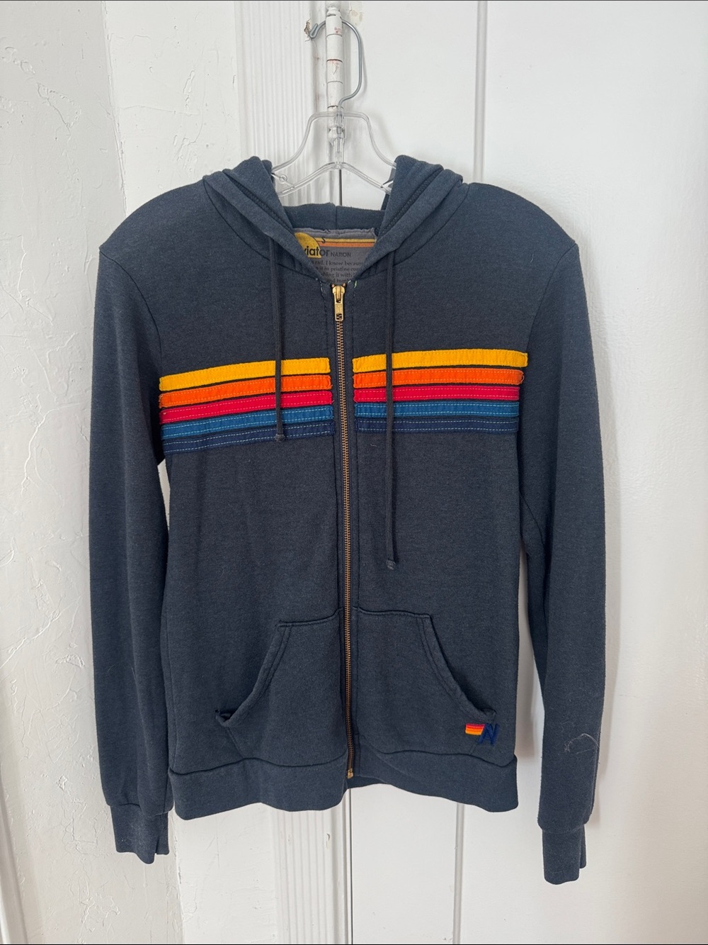 Aviator Nation 5 stripe hoody in charcoal